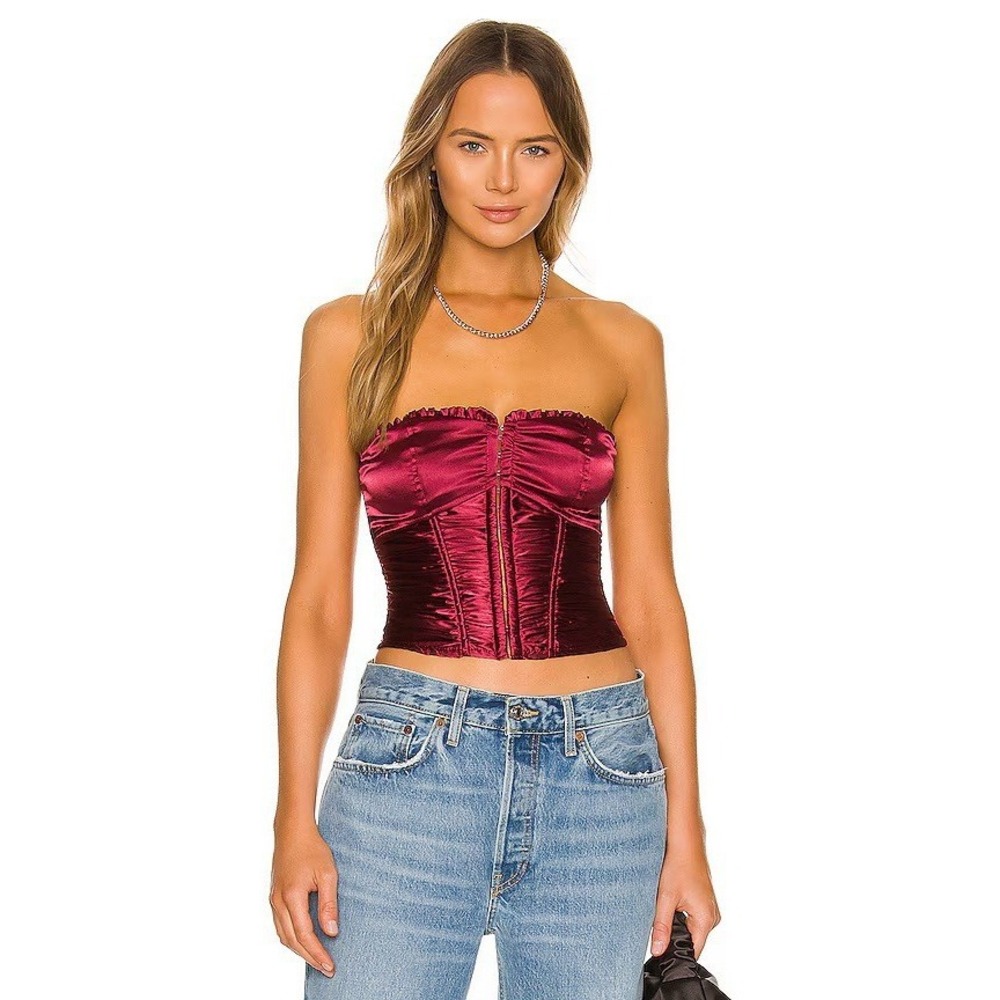 Superdown Medium Maroon Ruffle Corset Strapless Top Y2K